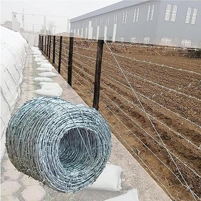 Real Barb Wire, Galvanized Steel Anti-Rust Blade Barbed Cage, 4 Point Barbed Wire Roll, Barb Wire Easy to Bend for Crafts, Fences, Critter Deterrent, Bird Feeder, Garden 120m