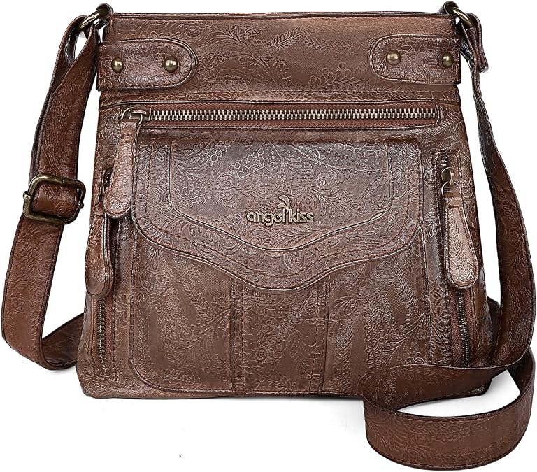Angel Kiss Crossbody Purse for Women Multi Pockets Bags Retro Vegan Designer Leather Women's Shoulder Handbags