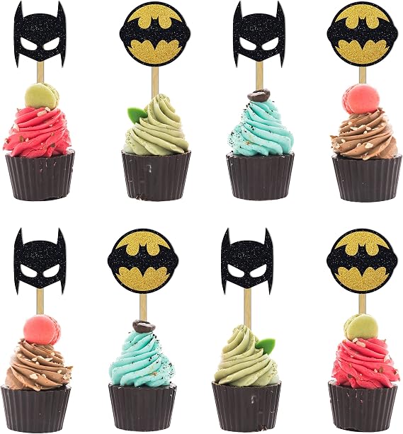 Btman Cupcake Toppers Superhero Party Decorations for Birthdays, Events, and Celebrations Comic-Inspired Cupcake Picks Dark Knight Party Supplies Cupcake and Dessert Accents