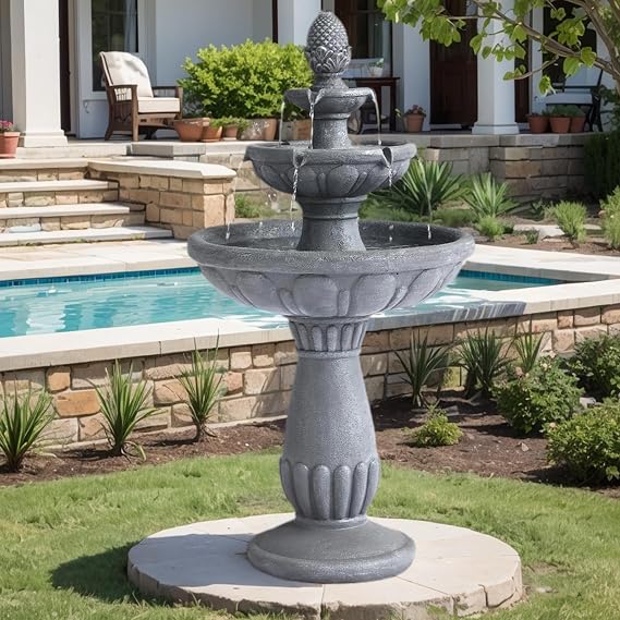 Grepatio Italian Outdoor Water Fountain, 3 Tiers Bubbler Garden Waterfalls Fountains, 40.6" H Tall Roman Pillar Floor Water Fountain for Indoor, Yard, Lawn and Garden Decor