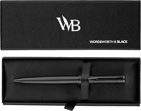 Wordsworth & Black Luxury Refillable Ballpoint Pen Set for Writing, Black | Ball Point Gift for Men & Women, 24K Gold Finish, Lacquer Barrel, Fine Point, Executive, Smooth Ink, Case + Refill Included