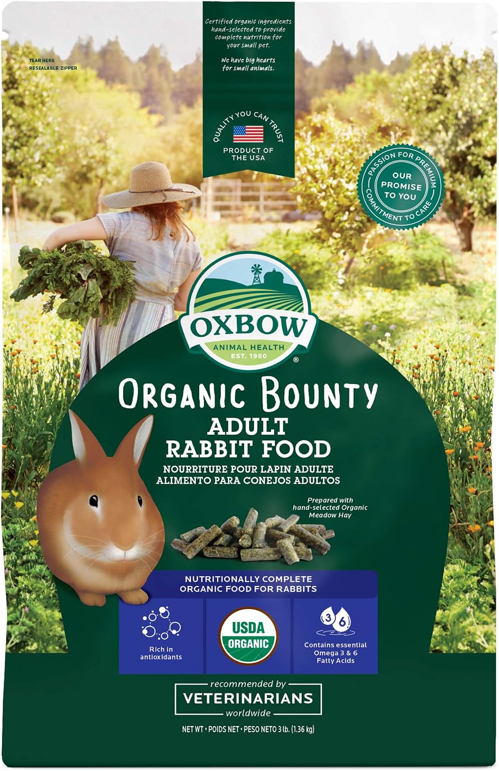 Oxbow Animal Health Organic Bounty Adult Rabbit Food - All Natural Rabbit Pellets - 3 lb