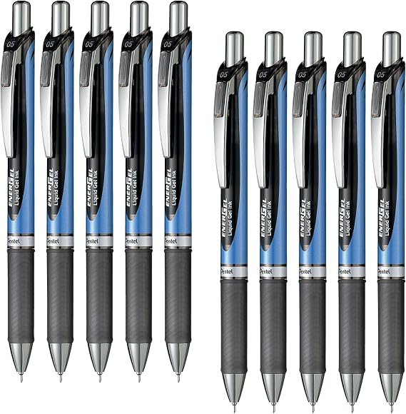 Pentel BLN75-A EnerGel Ink Ballpoint Pen, 0.5, Black, 10 Pieces