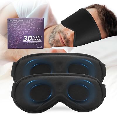 3D Sleep Mask for Men&Women, 2 Pack Contour Eye Masks for Sleep, Side Sleeping Mask for Men&Women, Blackout Eye Mask for Sleeping Eye Mask, Airplane Travel Essentials, Meditation Black Cooling Silk