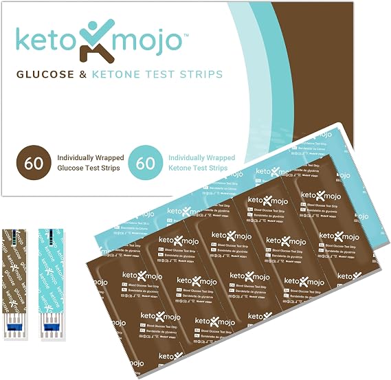 KETO-MOJO GK+ Glucose & Ketone Strips, 60 Glucose + 60 Ketone | For use with GK+ meter only 60 glucose + 60 ketone strips Bluetooth compatible Track trends in free app