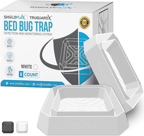 Bed Bug Trap - 8 Pack | TruGuard X Bed Bug Interceptors (White) | Eco Friendly Bed Bug Traps for Bed Legs | Reliable Insect Detector, Interceptor, and Monitor