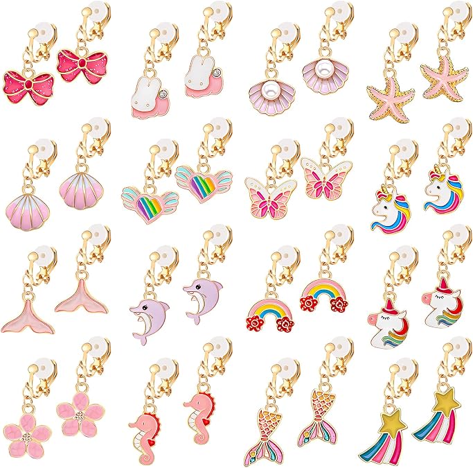 NEWITIN 16 Pairs Clip On Earrings for Women Non-Piercing Dangle Earring Set