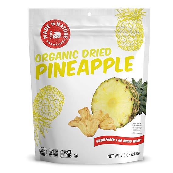 Made In Nature Organic Dried Pineapples, 7.5 Ounce (Pack of 1) Vegan Snack, Non-GMO, Unsulfured, Gluten Free, Kosher