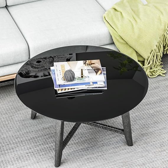 32'' Round Tempered Glass Table Top Black Glass 2/5" Thick Beveled Polished Edge, Glass Table Tops Useful for Replacement, Tabletop Protector, Patio, Dining, Coffee Table, Desk