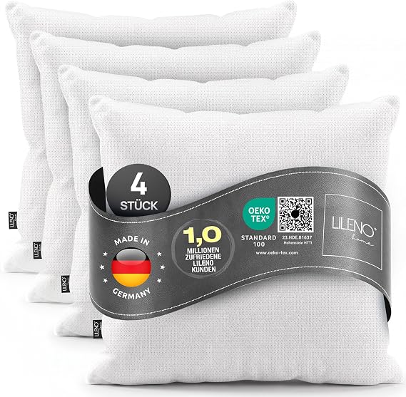 Lileno Home Set of 4 Cushion Filling 40°C Washable Inner Cushion Suitable for Allergy Sufferers Polyester Cushion Inlet as Couch Cushion Sofa Cushion Cocktail Cushion and Pillow 40 x 40 cm