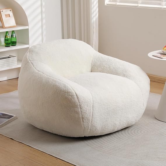 Giant Plush Bean Bag Chair for Adults with Armrests, Oversized Comfy Beanbag with Armrests and Memory Foam Filler, Cozy Floor Lounger for Living Room, Bedroom & Dorm (White)
