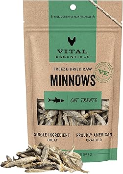 Vital Essentials Freeze Dried Minnows Cat Treats | Single Ingredient | Premium Quality | Grain Free, Healthy Treats for Cats, 1 oz Bag