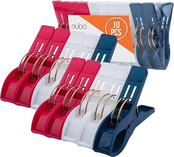 Premium Beach Chair Clips for Towels - Beach Towel Clips for Cruise - Red, White and Blue