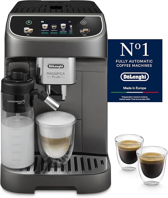 De'Longhi Magnifica Plus ECAM320.70.SB, Automatic Coffee Machine, Hot Milk Cream System for Automatic Cappuccino, Full-Touch Color Display, Extra Shot Function, x2 Function, Titanium Black