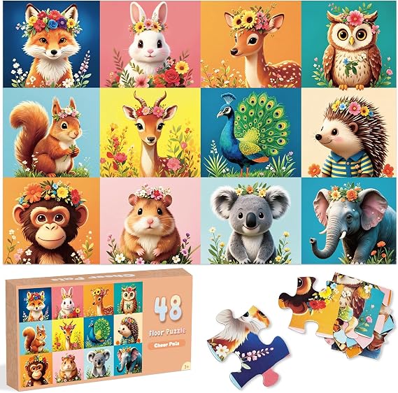 Jumbo Floor Puzzle, 3x2Ft Animals Colorful Toy for Toddlers