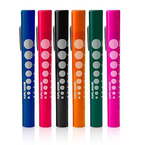 Disposable Pen Lights for Medical Use - Pack of 6, Colorful, Lightweight, with Pupil Gauge, Ideal for Nurses, Doctors, EMTs