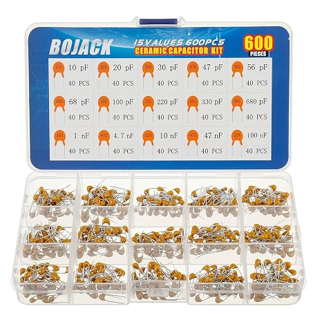 BOJACK 15 Values 600Pcs Ceramic Capacitor Assortment Kit Capacitors from 10pf to 100nF in a Box