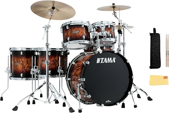 Tama WBS52LS Starclassic Walnut/Birch 5-Piece Drum Kit - Molten Brown Burst Bundle with Drumsticks, Drumstick Bag, and Austin Bazaar Polishing Cloth