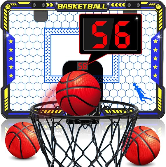 ZIZZ Indoor Basketball Hoop for Kids- Mini Over The Door Basketball Hoops, Basketball Hoop Indoor, Best Basketball Toys Gifts for 6 7 8 9 10 11 12 Year Old Boys
