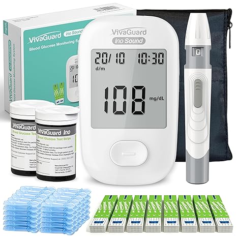 VivaGuard VGM26 Talking Blood Glucose Monitor Kit, 100 Strips & 100 Lancets | Voice Guidance for Senior and Poor Vision, 1000 Large Memory, No Coding, Large Display,FDA-Cleared FSA&HSA Eligible