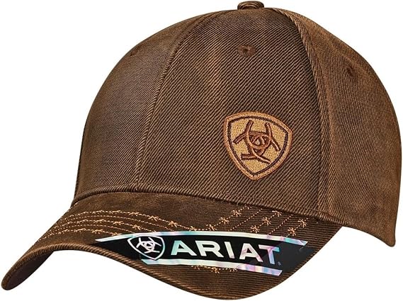 ARIAT Men's Oilskin Corner Logo Baseball Cap, Brown, One Size