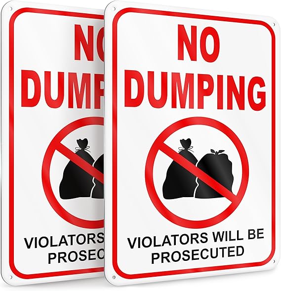 No Dumping Signs, 2 Pack 10x7 Inch Reflective Aluminum, Private Property