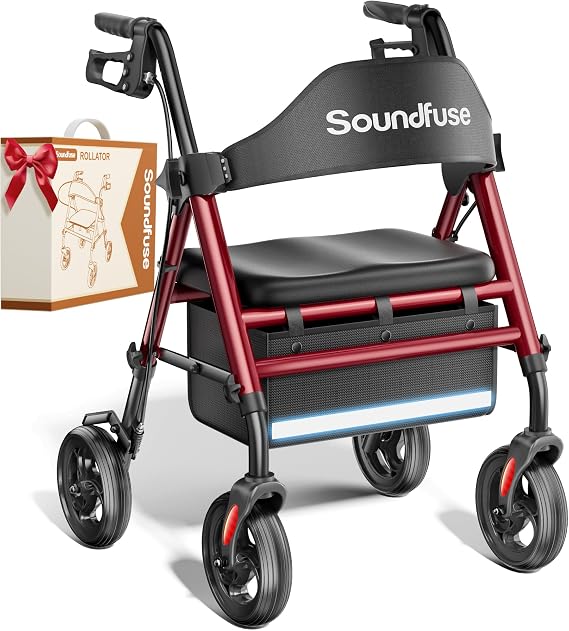 soundfuse Foldable Rollator Walkers for Seniors with 16" Ergonomic Arc Seat