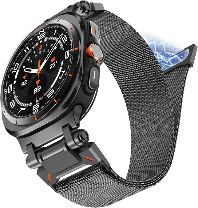 NewWays Milanese Loop for Galaxy Watch Ultra Bands 47mm/ Galaxy Watch 8 & 8 Classic for Men Magnetic Strap Stainless Steel Connector Military Rugged Galaxy Watch Ultra Bands