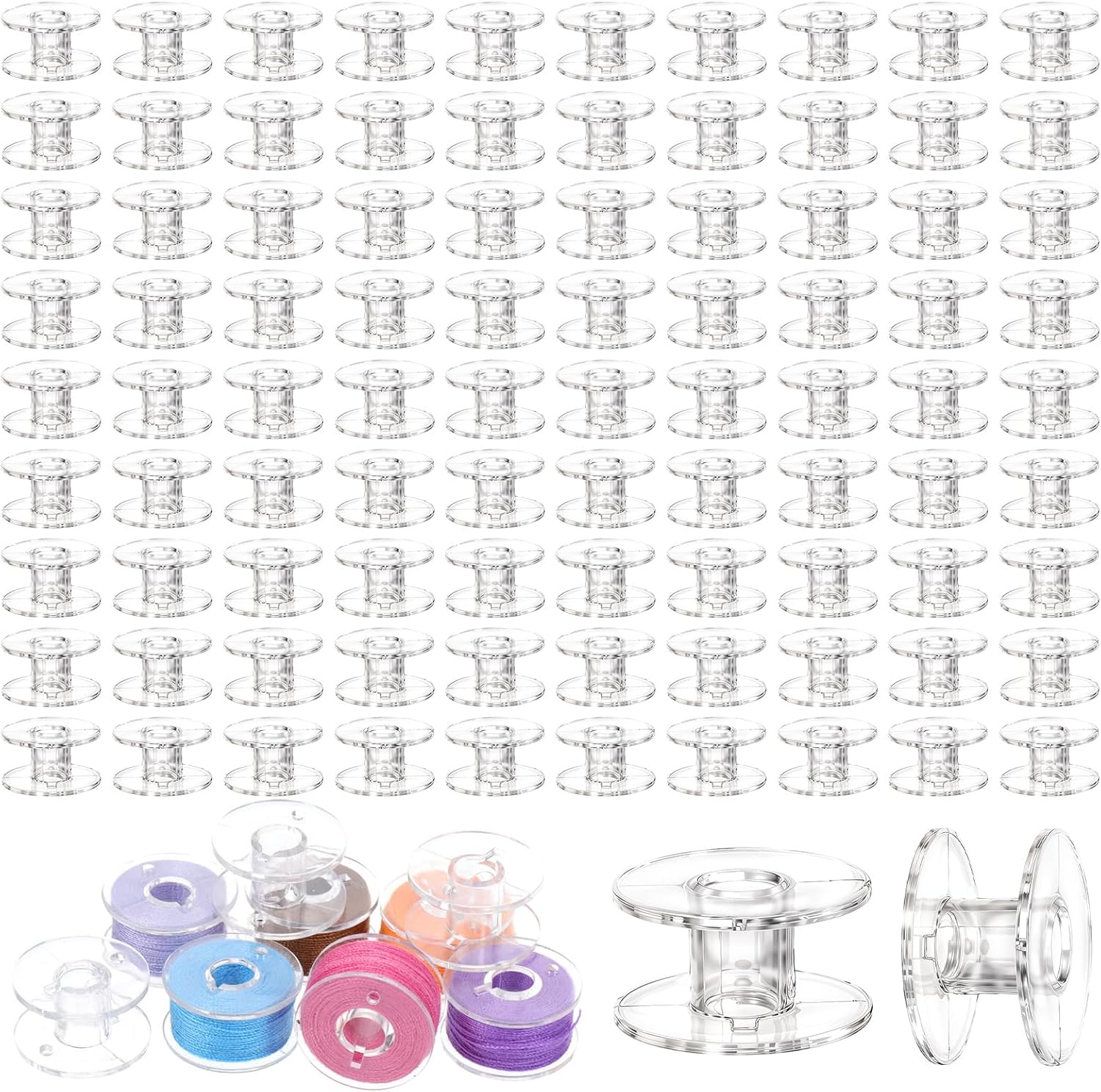Giantree 100Pcs Clear Bobbins, Plastic Bobbins for Sewing Machine, Bobbins Class 15 Sewing Accessories Embroidery Floss Bobbins, Sewing Machine Accessories