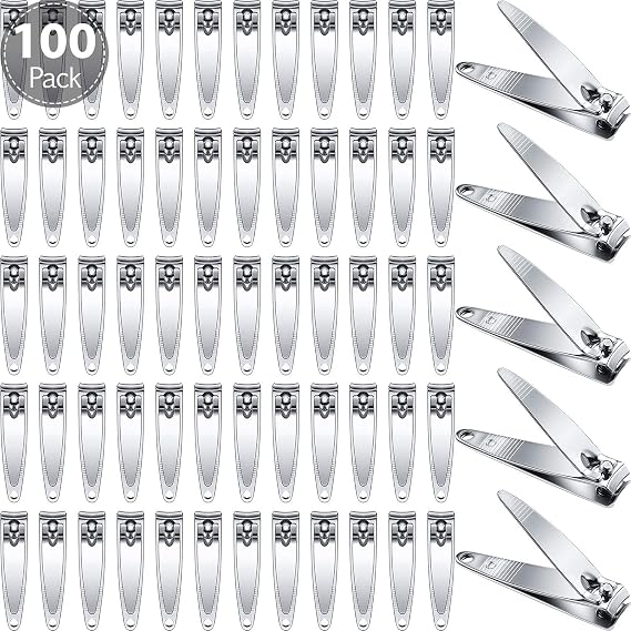 Mudder 100 Pieces Nail Clippers Bulk Stainless Steel,Silver | Sharp Pointed for Fingernail Toenail, Portable Travel Size for Men Women, Sturdy for Pedicure Manicure, Bulk Trimmer Set