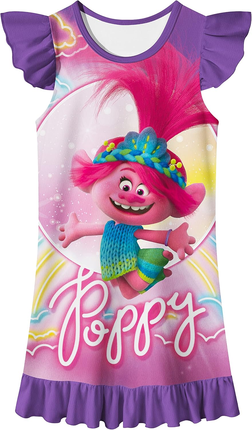 Little Girls Princess Gown Dress Toddler Cute Cartoon Character Pattern Ruffles Sleeve Soft Dress Kids 2-7 Years