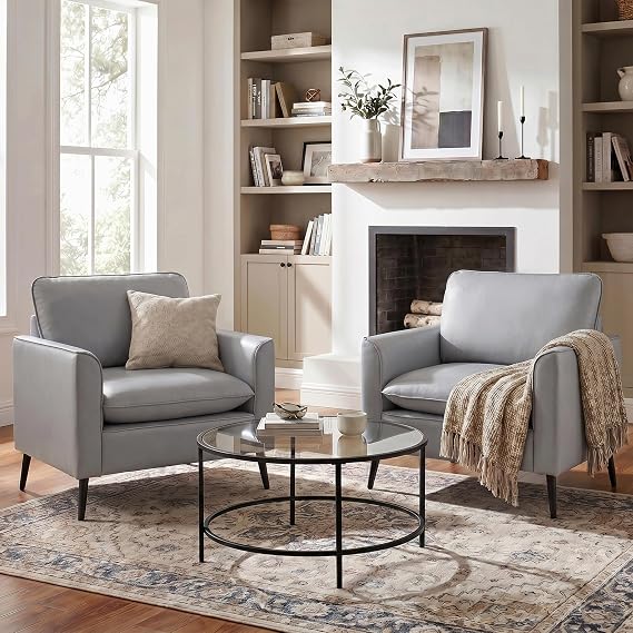 TYBOATLE Grey Faux Leather Accent Chair Set of 2