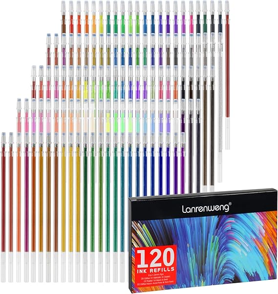 120 Pack Gel Pen Refills Glitter Metallic Pastel Fluorescence Neon Pen Ink Refills for Adult Coloring Books, Scrapbooking, Drawing…