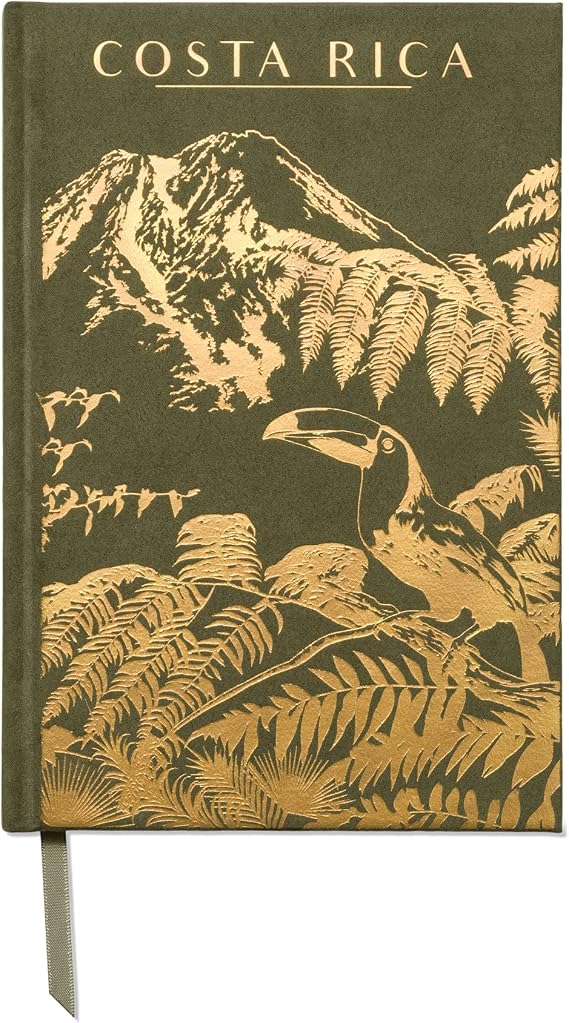 DesignWorks Ink Suede Cloth Hardcover Journal Notebook with Lined Pages and Satin Ribbon Marker for Work, Writing, Journaling - Anderson Design World Travel Costa Rica Green Gold (JB86-2024AD)