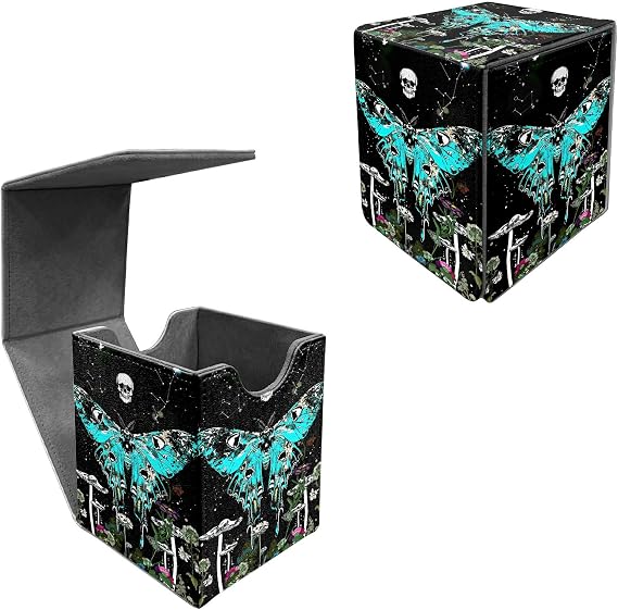 Card Deck Box Organizer, 100 Sleeved Cards Deck Case For Trading Cards, Leather Magnetic Closure Commander Deck Box Holds Magnetic Card Storage Box Fits for MTG TCG CCG, Butterfly