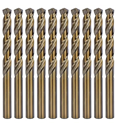 10Pcs Cobalt Drill Bit Set, 1964 in. HSS M35 Jobber Length, Twist Drill, Steel, Metal