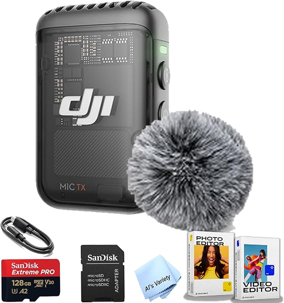 DJI Mic 2 Transmitter (Shadow Black), Wireless Microphone, 14-Hour Internal Recording, Magnetic Attachment, Bluetooth Microphone, 128GB Memory, Editing Software (YouTube, Vlogs)(Bulk Packaging)