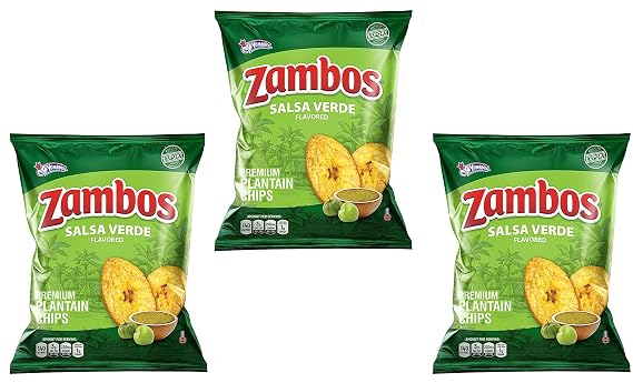 5.3 ounces (150g) (pack 03) - Zambos Plantain Chips Delicious Plantain Chips with Green Salsa (Tajaditas de Platano con Salsa Verde), Unique Flavor from Salvajes del Tropico, plantain chip
