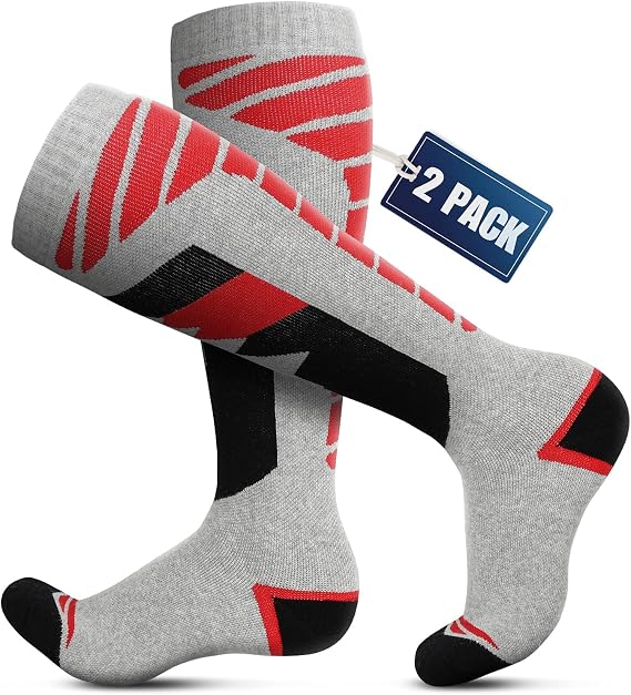 Hikenture Ski Socks, Thermal Snowboard Socks for Men & Women, Warm Snow Socks Winter Socks for Cold Weather, 2-Pack