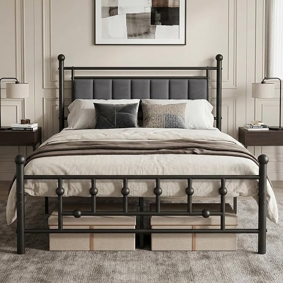 Velvet Upholstered Full Bed Frame with Headboard