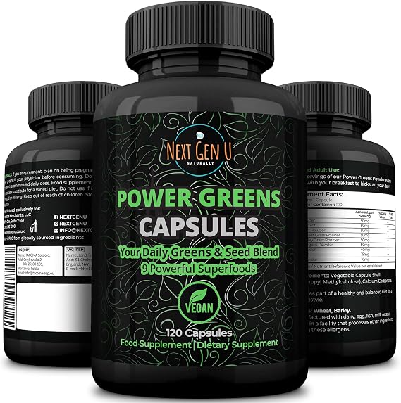 NGU - Super Greens - Immune System Support - 500 mg 120 Vegan Capsules - Contains Mixed Superfoods for Daily Booster Healthy Keto Blend w/Acai, Wheatgrass, Guarana, Chlorella, Flaxseed, Matcha, Maca