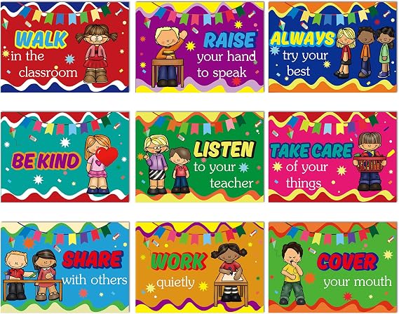 9 Classroom Rules Poster Preschool Classroom Expectations Posters for Preschool Elementary Middle High School Bulletin Board Decorations Set Banner Rules Signs for centers- Laminated, 11.8x8.5 In
