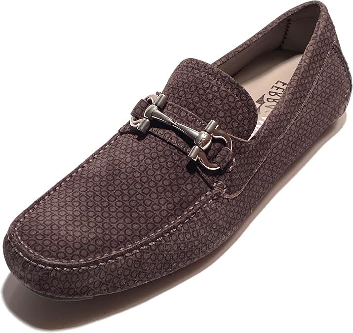 Ferragamo Gancini Bit Gray Men's Suede Drivers Dress Loafers Moccasin Parigi 17 (Salvatore