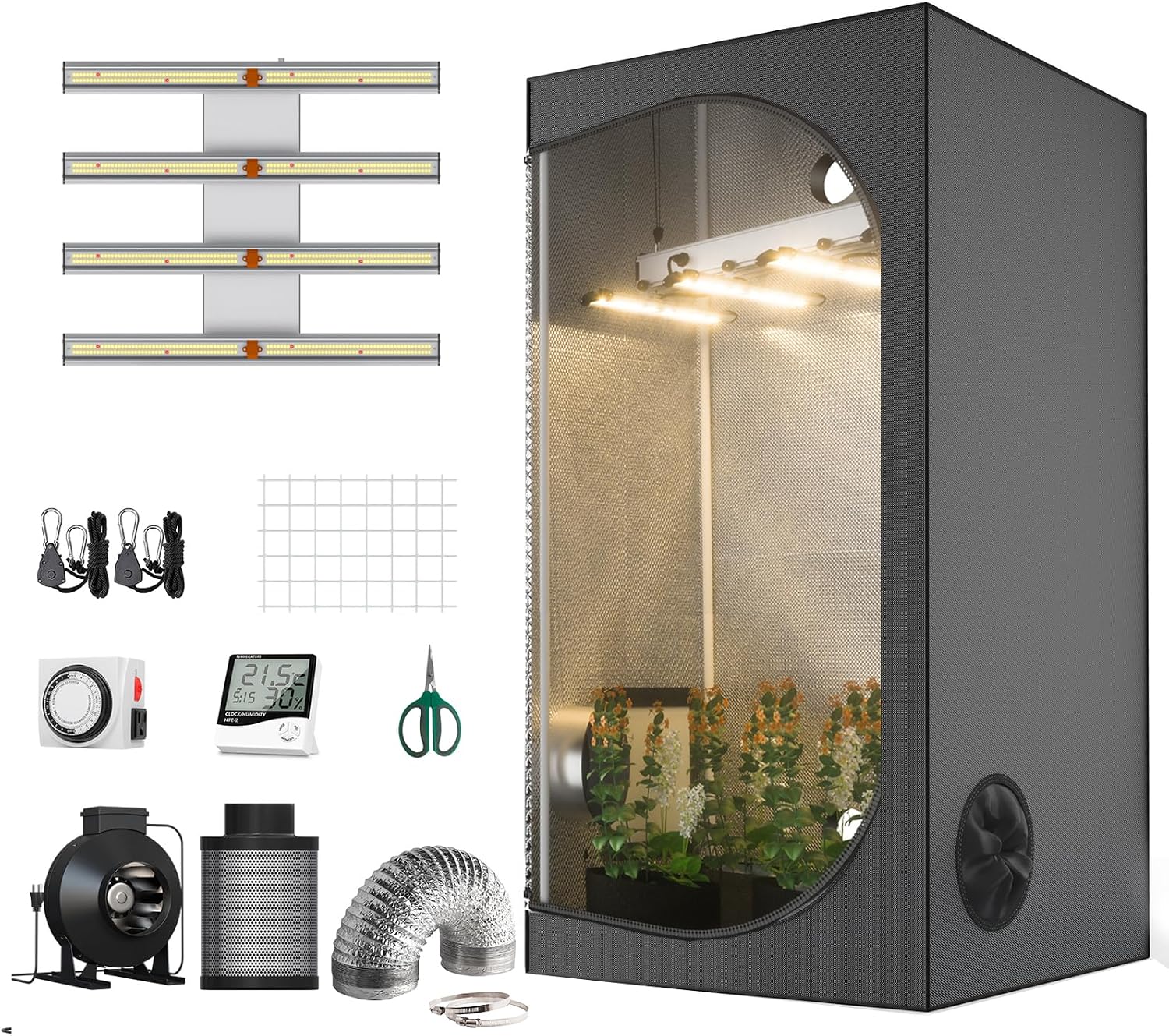 Complete Grow Tent Kit 1200W LED Bar Grow Light 4 Strips Full Spectrum Lights Indoor 32X32X63 Mylar Growing Tents with 4Ventilation Kit with Hydroponic Accessories Plant Veg& Bloom Kit