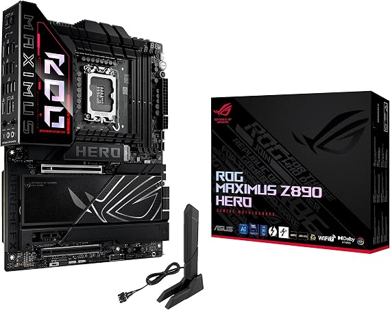 ASUS ROG MAXIMUS Z890 HERO Intel Z890 LGA1851 DDR5 9200 HDMI 2xUSB4 6x M2 USB3.2 WiFi 7 + BT AURA RGB 5Gbit + 2.5Gbit LAN ATX 22+1+2+2 Power Stages, Motherboard