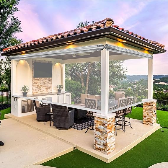 Cordless Transparent PVC Roller Blinds & Shades Waterproof Windproof Roll-Up Curtains for Pergola, Patio, Balcony Custom Indoor/Outdoor Kitchen/Bathroom/Garden/Cafe/Supermarket Heavy Duty(W74xH 55in)