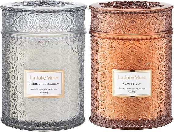LA JOLIE MUSE Fall Candle - Sylvan Figue and Dark Berries & Bergamot Scented Candles, 38 oz Candles for Home Decor, Luxury Gift