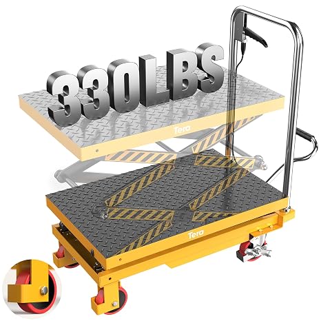 Tera Hydraulic Lift Table Cart: 330 lbs Double Scissor 49.6" Lifting Height