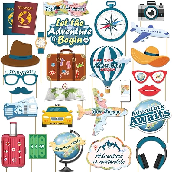 Biswiter Adventure Party Decorations Photo Booth Props 26 Pcs Set
