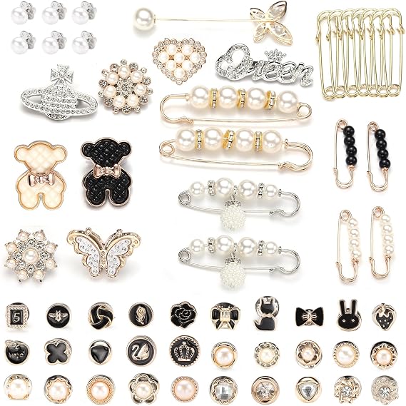 zgiraloca Charms for Socks Shoes,60pcs Bling Brooches and Safety Pins for Women,Pearl Charm Brooch Sock Shoe Pin Making Jewelry Accessories